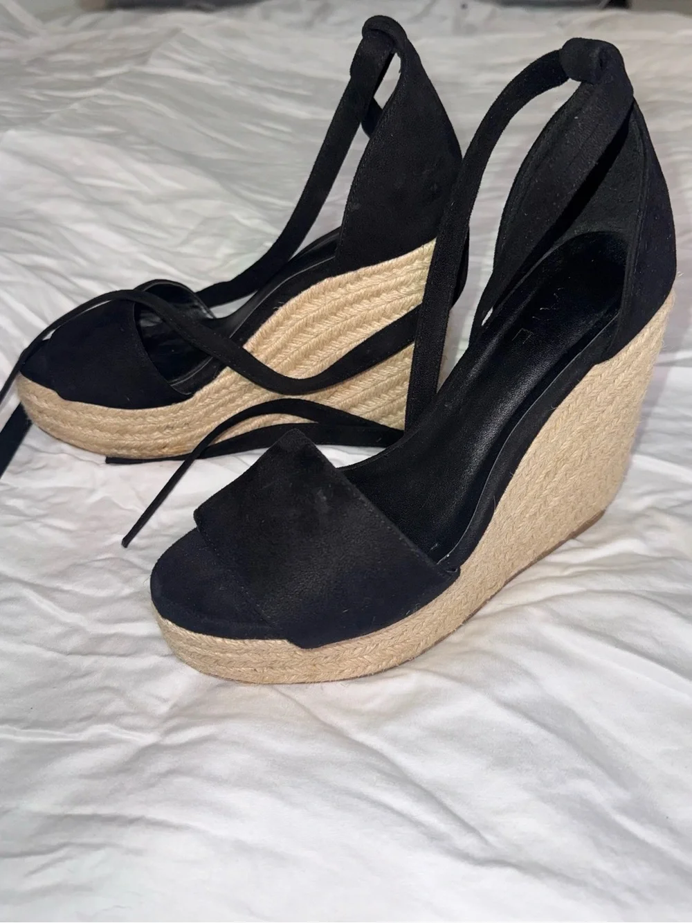 RAYE Black Suede Espadrille Wedges, Size 7